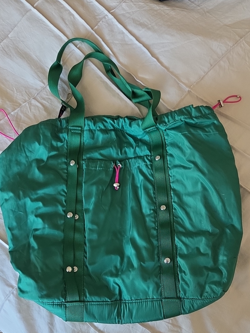 Baggallini Emerald Green Nylon Tote with Pink Accent